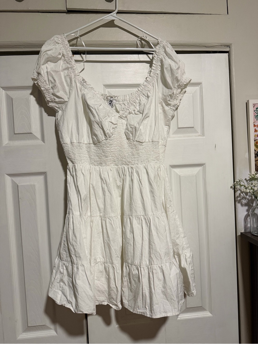 Princess Polly White Smocked Puff Sleeve Tunic Dress